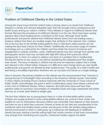 Essay on Problem of Childhood Obesity in the United States