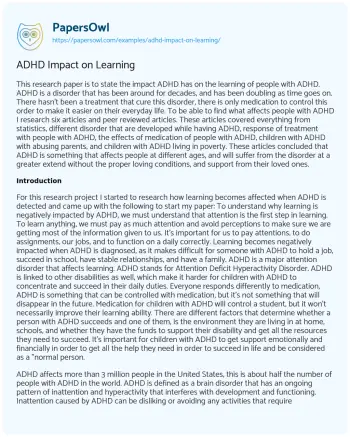 Essay on ADHD Impact on Learning