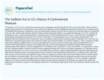 Essay on The Sedition Act in U.S. History: a Controversial Measure