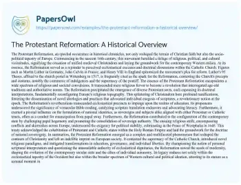 Essay on The Protestant Reformation: a Historical Overview