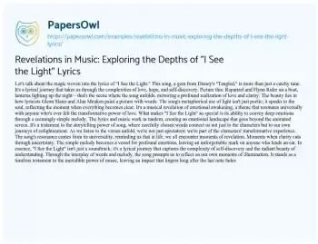 Essay on Revelations in Music: Exploring the Depths of “I See the Light” Lyrics