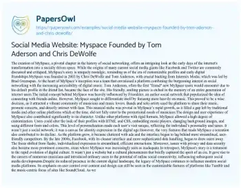 Essay on Social Media Website: Myspace Founded by Tom Aderson and Chris DeWolfe