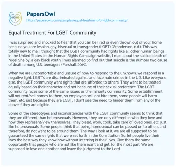 Essay on Societal Progress in LGBT Civil Rights Protection