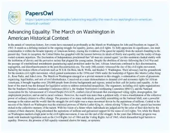 Essay on Advancing Equality: the March on Washington in American Historical Context