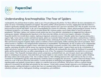 Essay on Understanding Arachnophobia: the Fear of Spiders