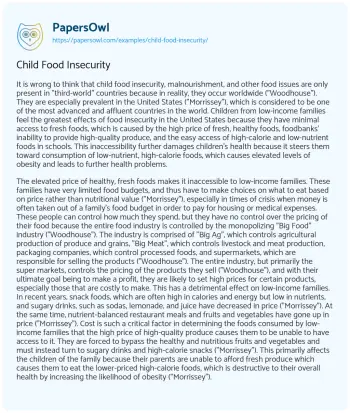 Essay on Child Food Insecurity