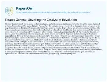 Essay on Estates General: Unveiling the Catalyst of Revolution