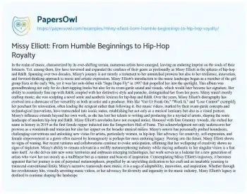 Essay on Missy Elliott: from Humble Beginnings to Hip-Hop Royalty