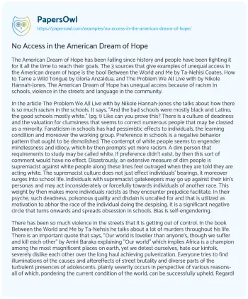 Essay on No Access in the American Dream of Hope