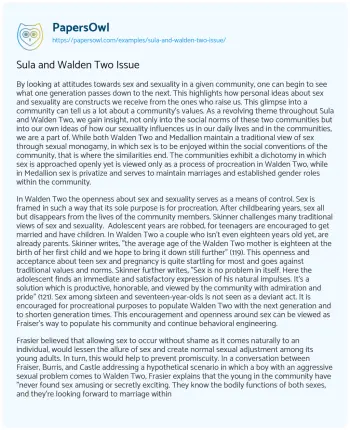 Essay on Sula and Walden Two Issue