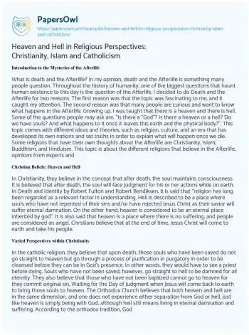 Essay on Heaven and Hell in Religious Perspectives: Christianity, Islam and Catholicism