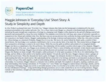 Essay on Maggie Johnson in ‘Everyday Use’ Short Story: a Study in Simplicity and Depth