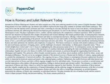 Essay on How is Romeo and Juliet Relevant Today