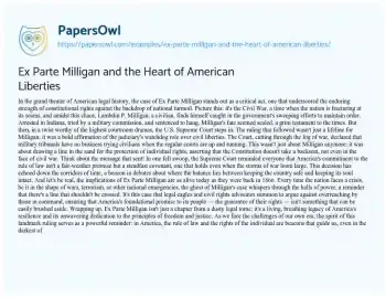 Essay on Ex Parte Milligan and the Heart of American Liberties