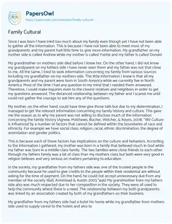 Essay on Family Cultural