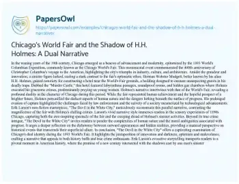 Essay on Chicago’s World Fair and the Shadow of H.H. Holmes: a Dual Narrative