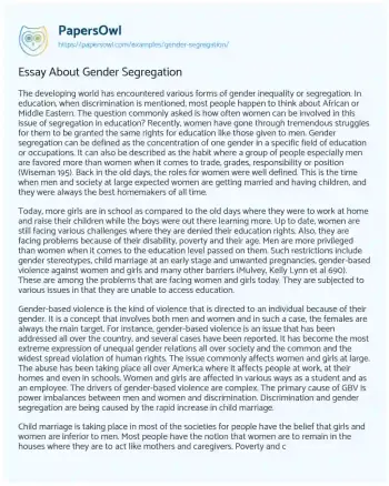 Essay on Essay about Gender Segregation