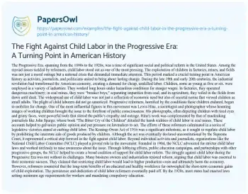 Essay on The Fight against Child Labor in the Progressive Era: a Turning Point in American History