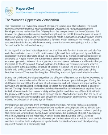 Essay on The Women’s Oppression Victorianism