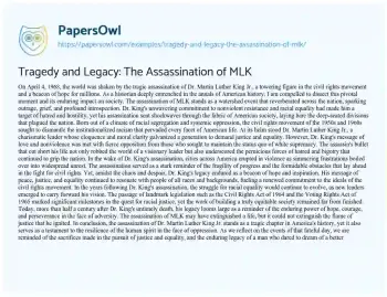 Essay on Tragedy and Legacy: the Assassination of MLK