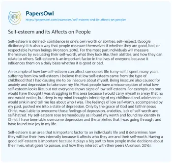 Essay on Self-esteem and its Affects on People