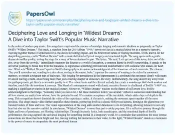 Essay on Deciphering Love and Longing in ‘Wildest Dreams’: a Dive into Taylor Swift’s Popular Music Narrative