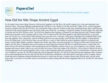 Essay on How did the Nile Shape Ancient Egypt