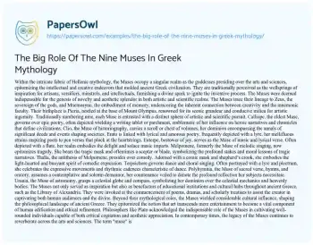 Essay on The Big Role of the Nine Muses in Greek Mythology