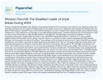 Essay on Winston Churchill: the Steadfast Leader of Great Britain during WWII