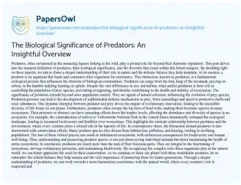 Essay on The Biological Significance of Predators: an Insightful Overview