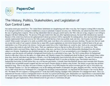 Essay on The History, Politics, Stakeholders, and Legislation of Gun Control Laws