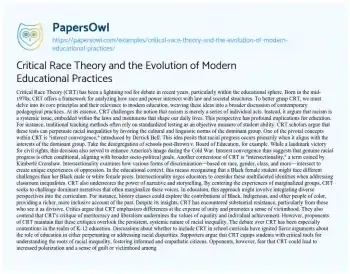 Essay on Critical Race Theory and the Evolution of Modern Educational Practices