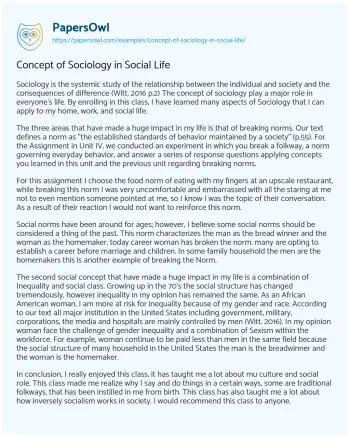 Essay on Concept of Sociology in Social Life