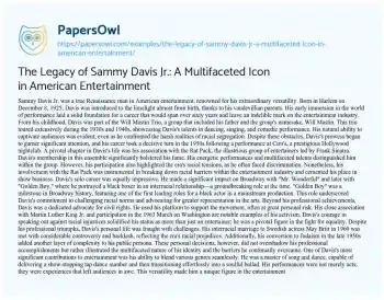 Essay on The Legacy of Sammy Davis Jr.: a Multifaceted Icon in American Entertainment