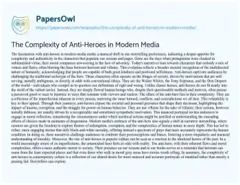 Essay on The Complexity of Anti-Heroes in Modern Media