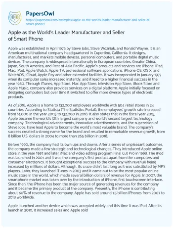 Essay on Apple as the World’s Leader Manufacturer and Seller of Smart Phone