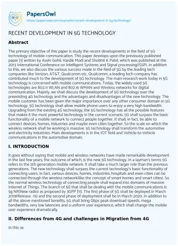 Essay on RECENT DEVELOPMENT in 5G TECHNOLOGY