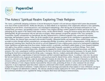 Essay on The Aztecs’ Spiritual Realm: Exploring their Religion