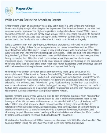 Essay on Willie Loman Seeks the American Dream