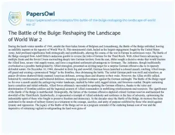 Essay on The Battle of the Bulge: Reshaping the Landscape of World War 2