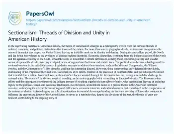 Essay on Sectionalism: Threads of Division and Unity in American History