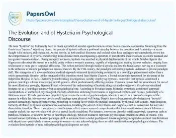 Essay on The Evolution and of Hysteria in Psychological Discourse