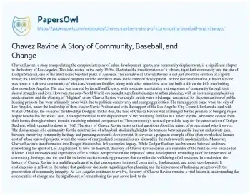 Essay on Chavez Ravine: a Story of Community, Baseball, and Change