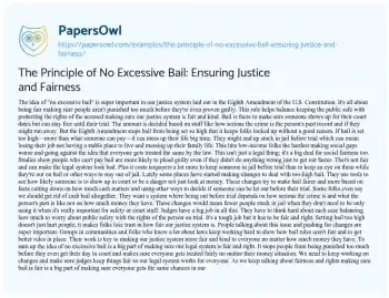 Essay on The Principle of no Excessive Bail: Ensuring Justice and Fairness