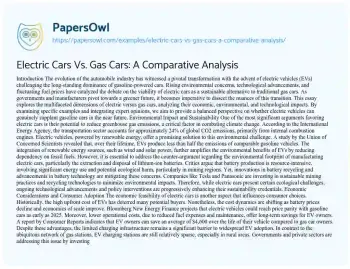 Essay on Electric Cars Vs. Gas Cars: a Comparative Analysis