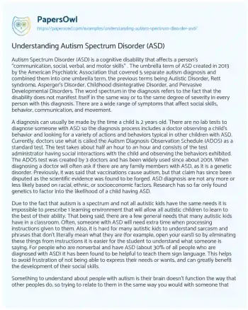 Essay on Understanding Autism Spectrum Disorder (ASD)