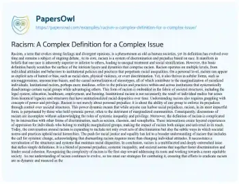 Essay on Racism: a Complex Definition for a Complex Issue