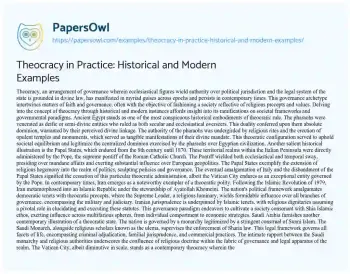 Essay on Theocracy in Practice: Historical and Modern Examples