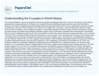 Essay on Understanding the Crusades in World History