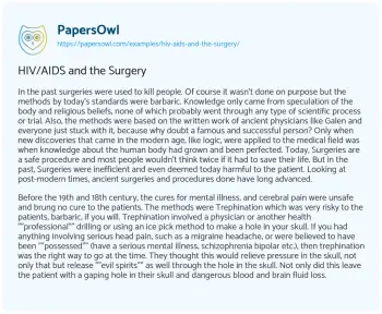 Essay on HIV/AIDS and the Surgery